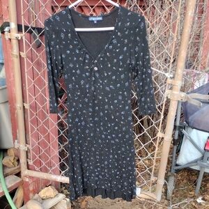 Elegant Black and Blue Floral Long Sleeve Dress